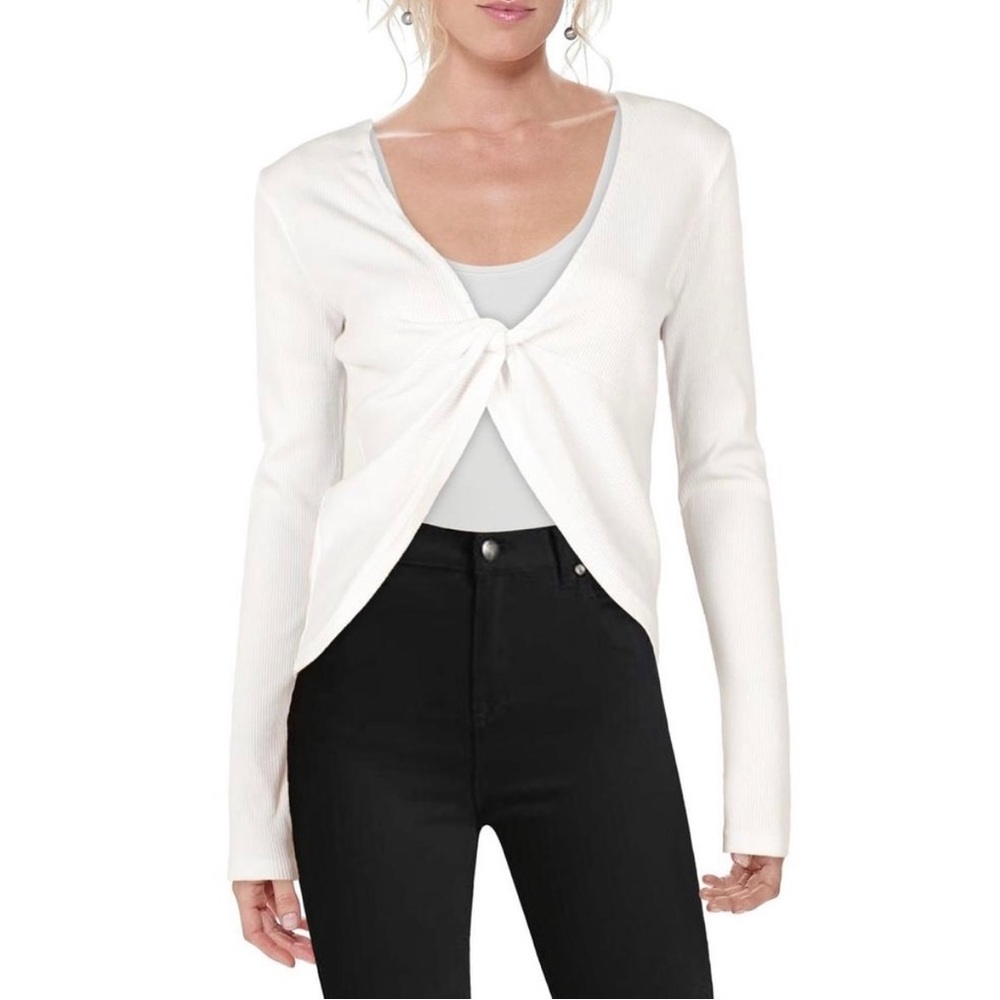 NEW Monrow White Ribbed Knit Twist Top